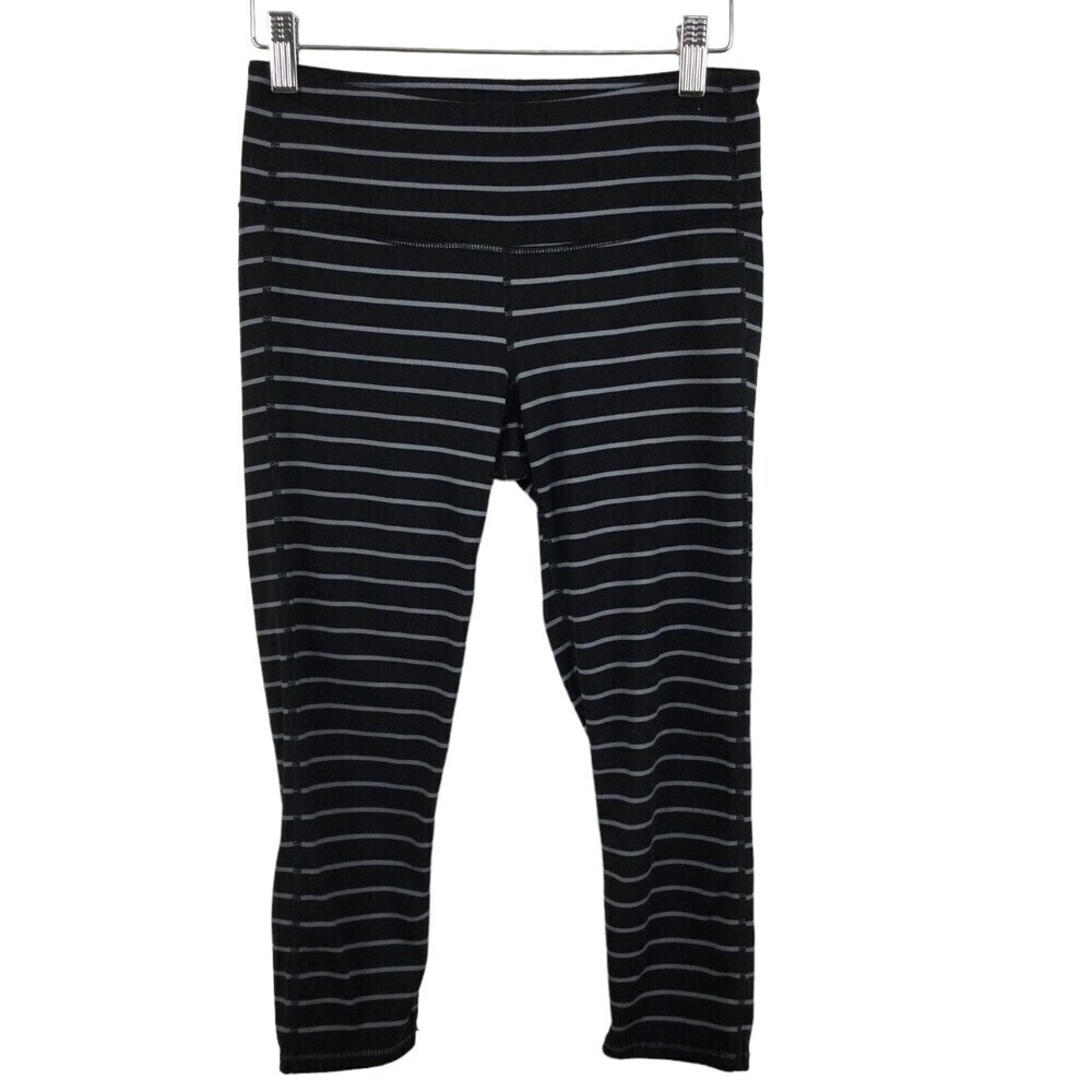 Athleta Chaturanga Striped Capri Cropped Athletic Yoga Leggings Gray Size Small